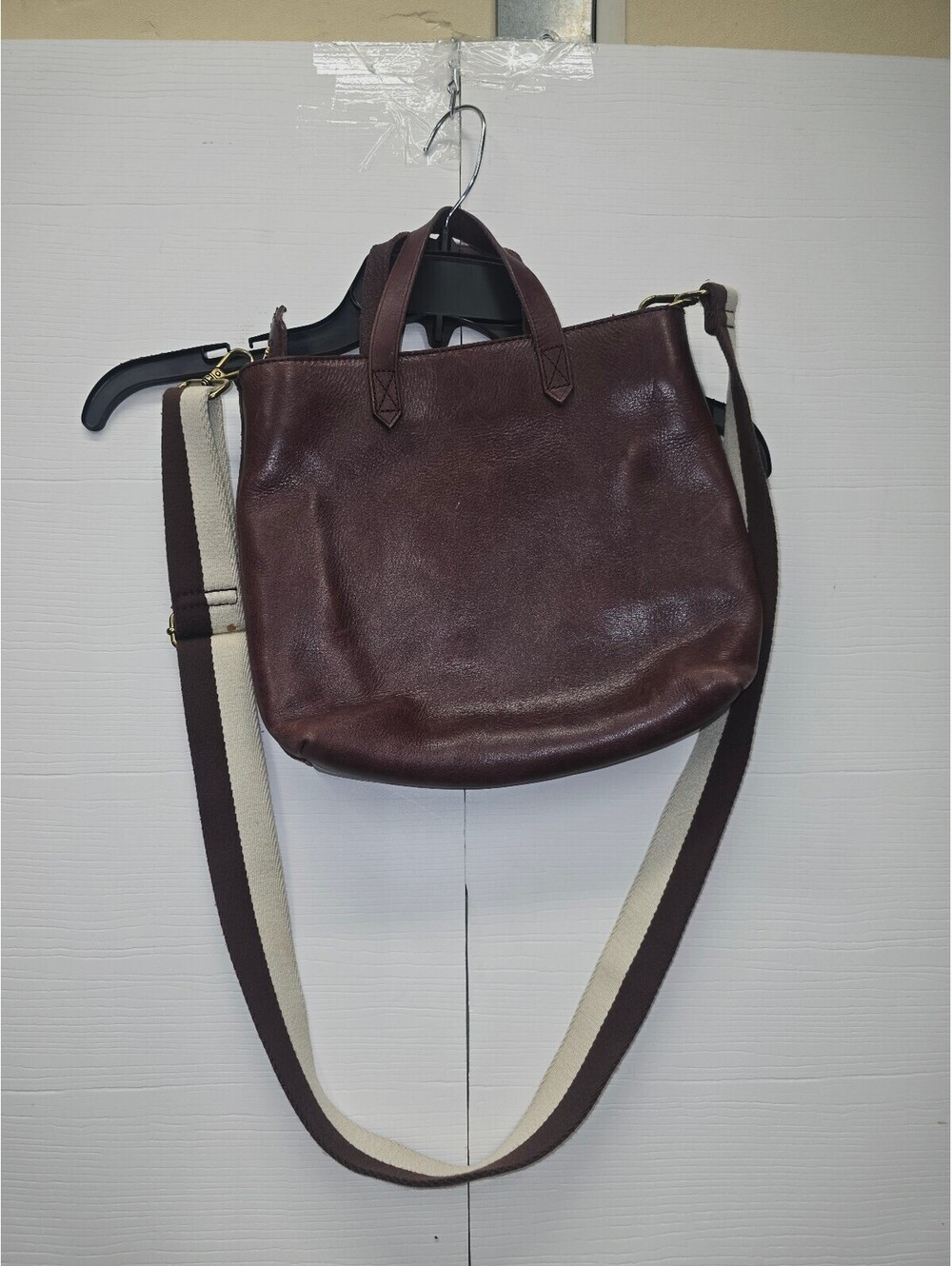 Madewell The Zip Top Transport Crossbody Bag Burgundy Leather Webbed Strap NB213